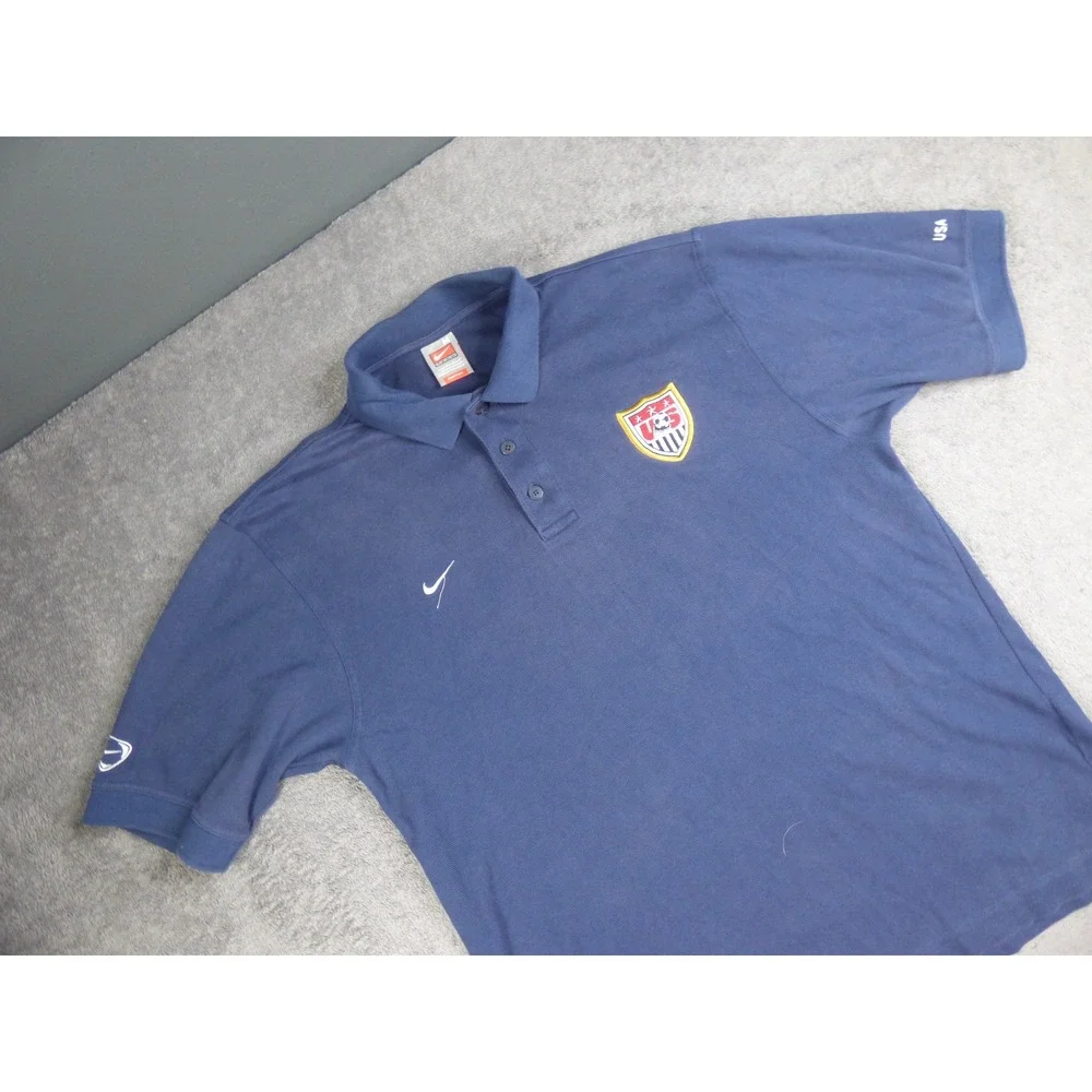 Nike Team US Soccer Polo Shirt Mens Medium Blue Fit Dry Short Sleeve USA Crest